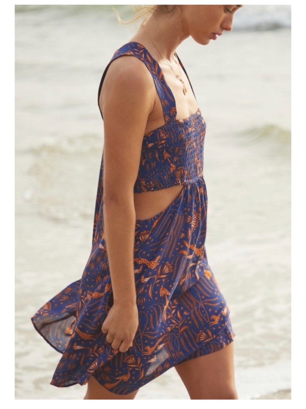 Anthropologie Piper Bandeau Cut Out Sides Mini Dress M Blue